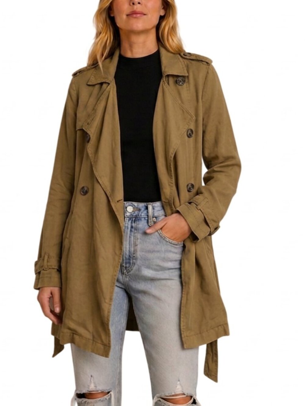 Abercrombie & Fitch Short Trench Coat Long Sleeve Camel Size Medium